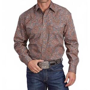 NEW STETSON men's snap two pocket print shirt in copper